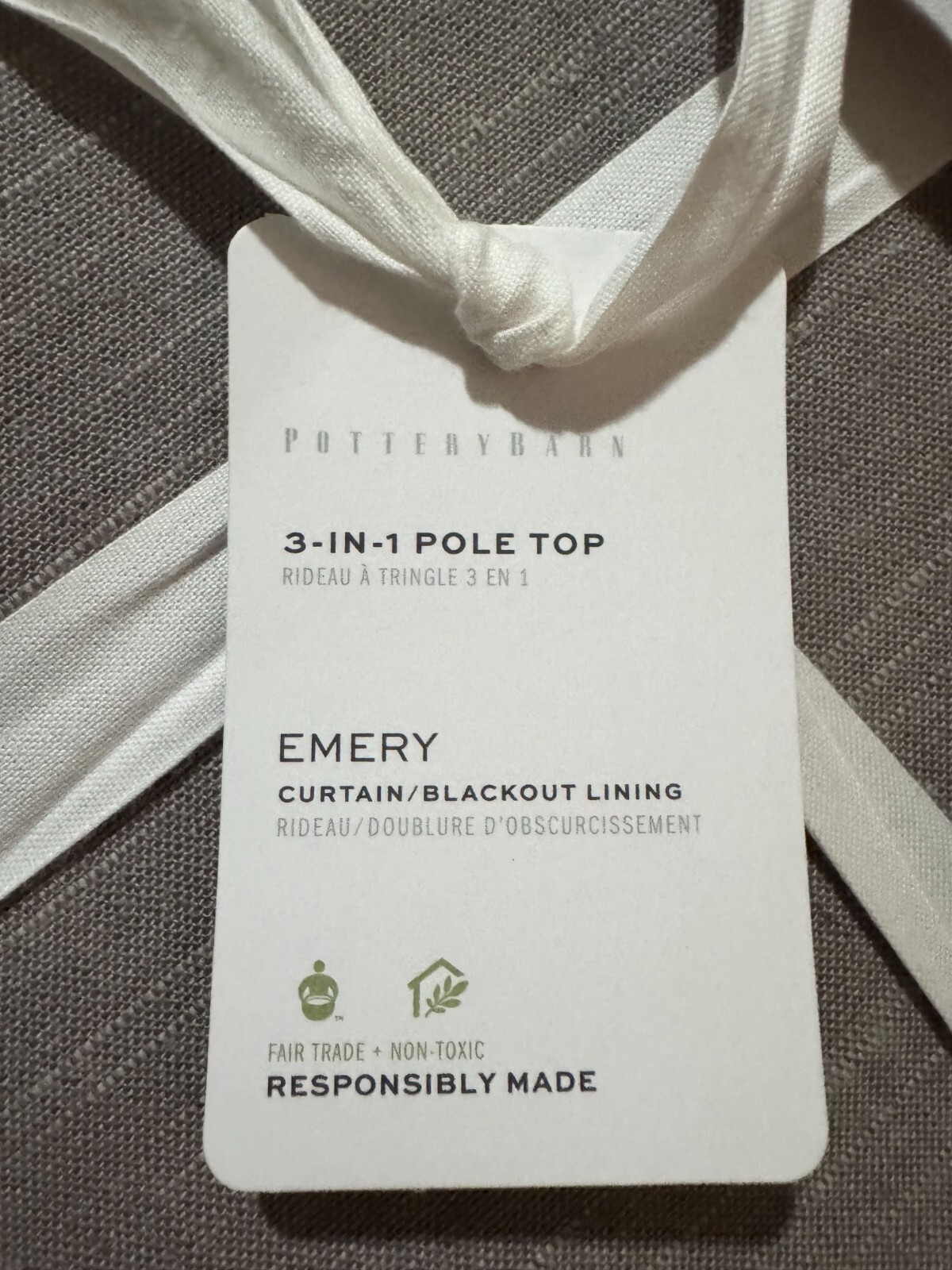 Pottery Barn Emery Linen Blackout Curtain 100 x 108 Flagstone Gray 3 in 1 Pole