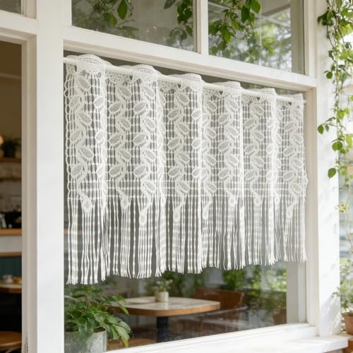 1 Panel Lace Leaf Pattern Sheer Curtain Valance 43″W x 24″L (Pack of 1) White