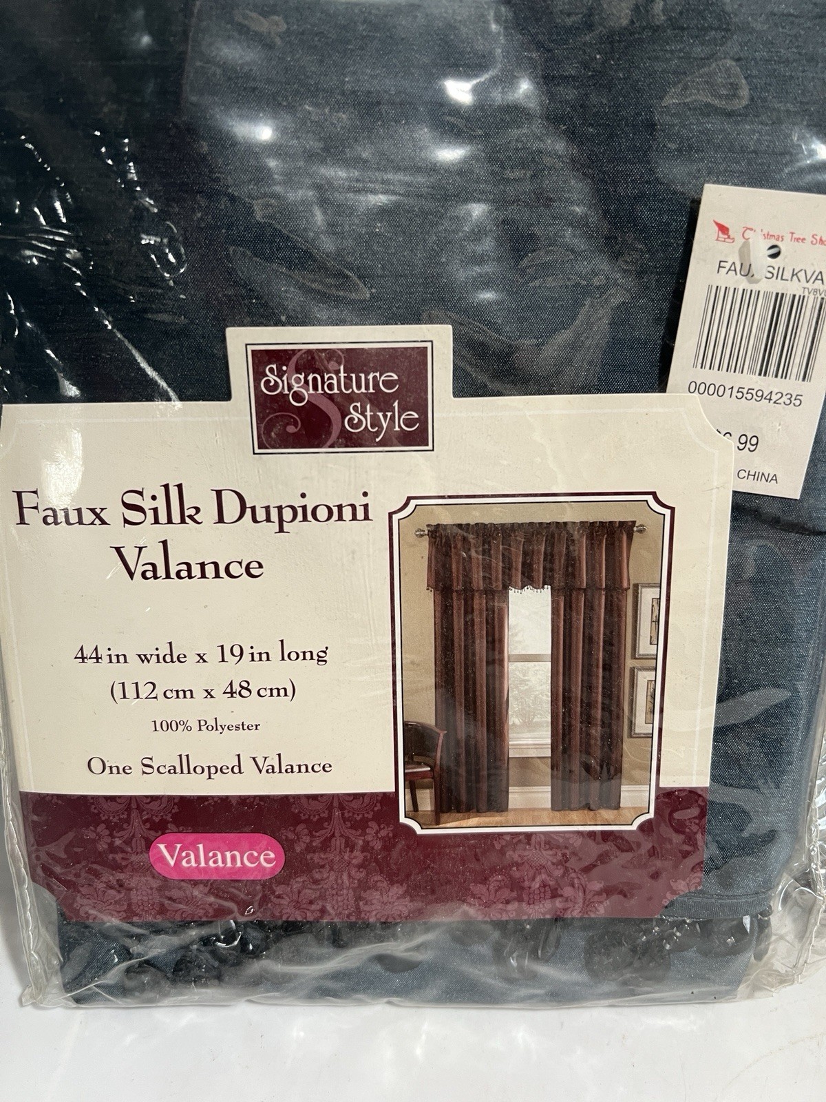 Signature Style Faux Silk Dupioni Valance 44”x19” Scalloped Blue Shine