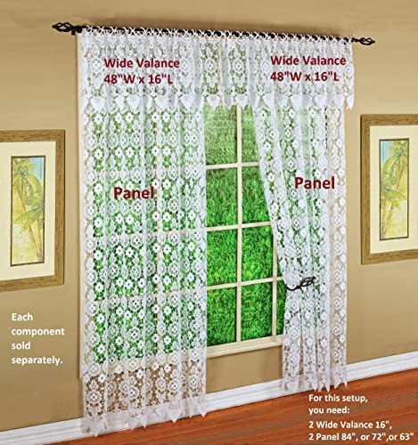 Medallion Macramé Tailored Valance 16″,,48W x 16L 48″W x 16″L (Pack of 1) White