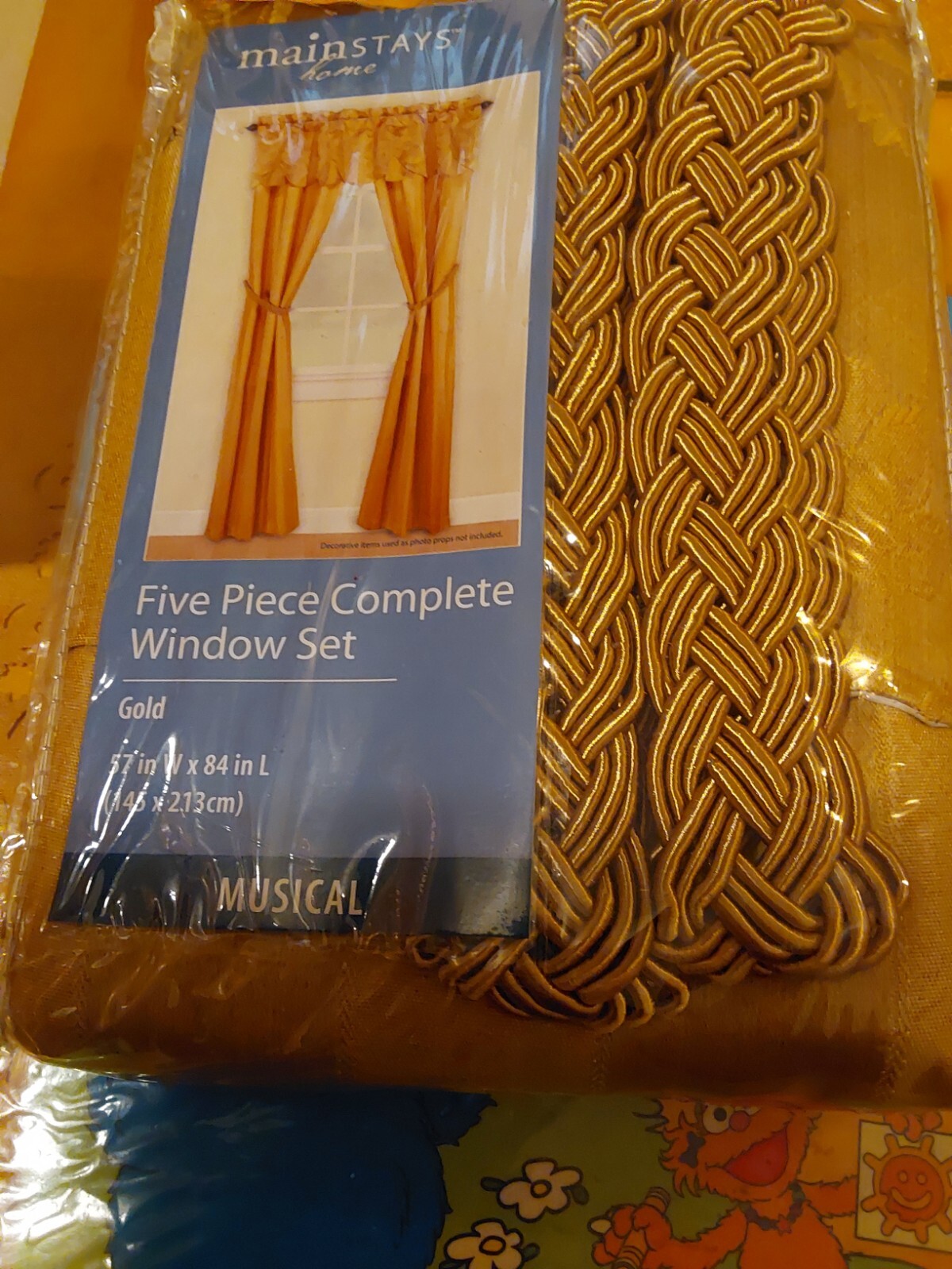 Mainstays Home Five Piece Complete Window Set Gold Musical 57 in W x 84 in L New