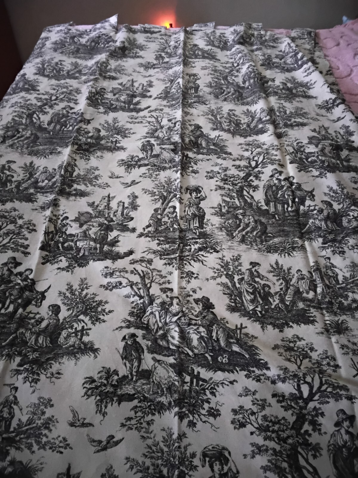 Waverly Black French Pastoral Toile Pair Of Tab Top Curtains Unlined 74″ X 49