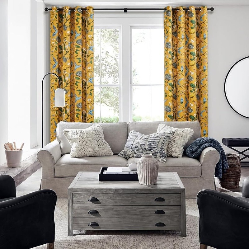 Hummingbird Window Curtains Set Room Darkening Drapes Energy Efficient Blackout