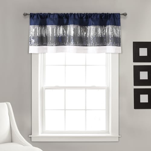 Night Sky Sequins Curtain Single, 52″W x 18″L (Pack of 1) Navy & White Valance
