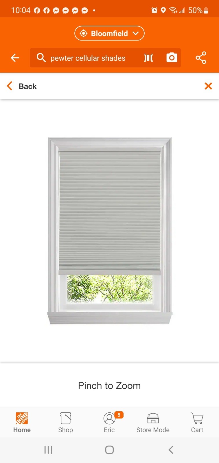 Cut 19″ X 72″ Pewter Gray 9/16 in. Cordless Blackout Cellular Shade