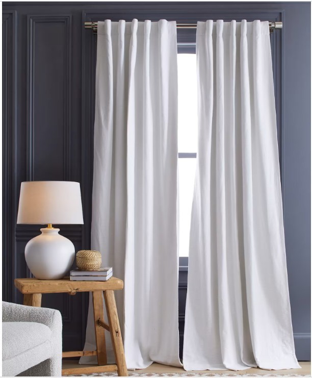NWT QUINCE BLACKOUT COTTON SLUB WHITE CURTAIN SET 2 PANELS 48 X 96 L MSRP $140