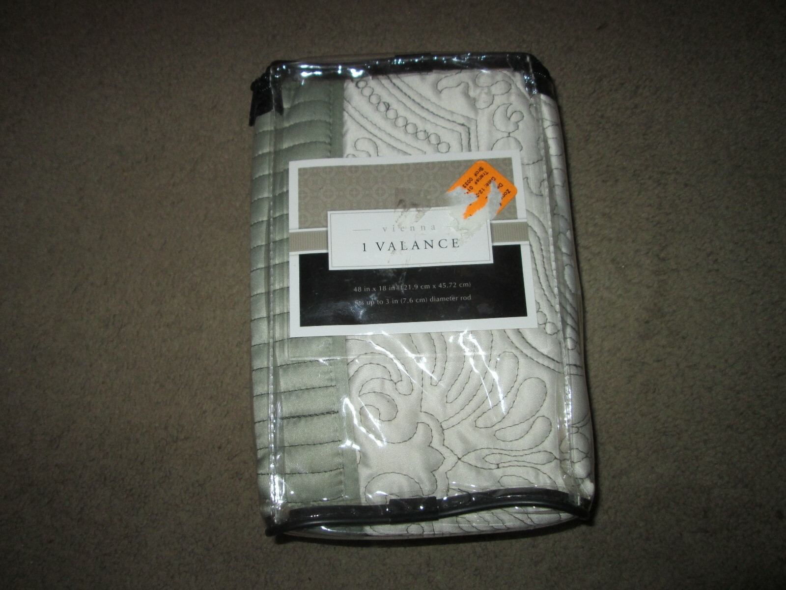 Vienna quilted curtain valance-ivory with sage green trim on bottom- 48 X 18 in