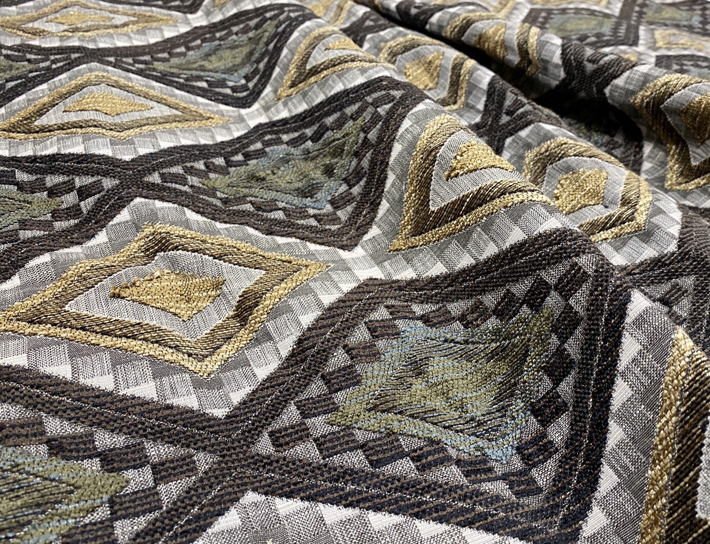 Pair Custom Designer Curtains Drapes Jacquard Knit Diamond Print 2 Pleated