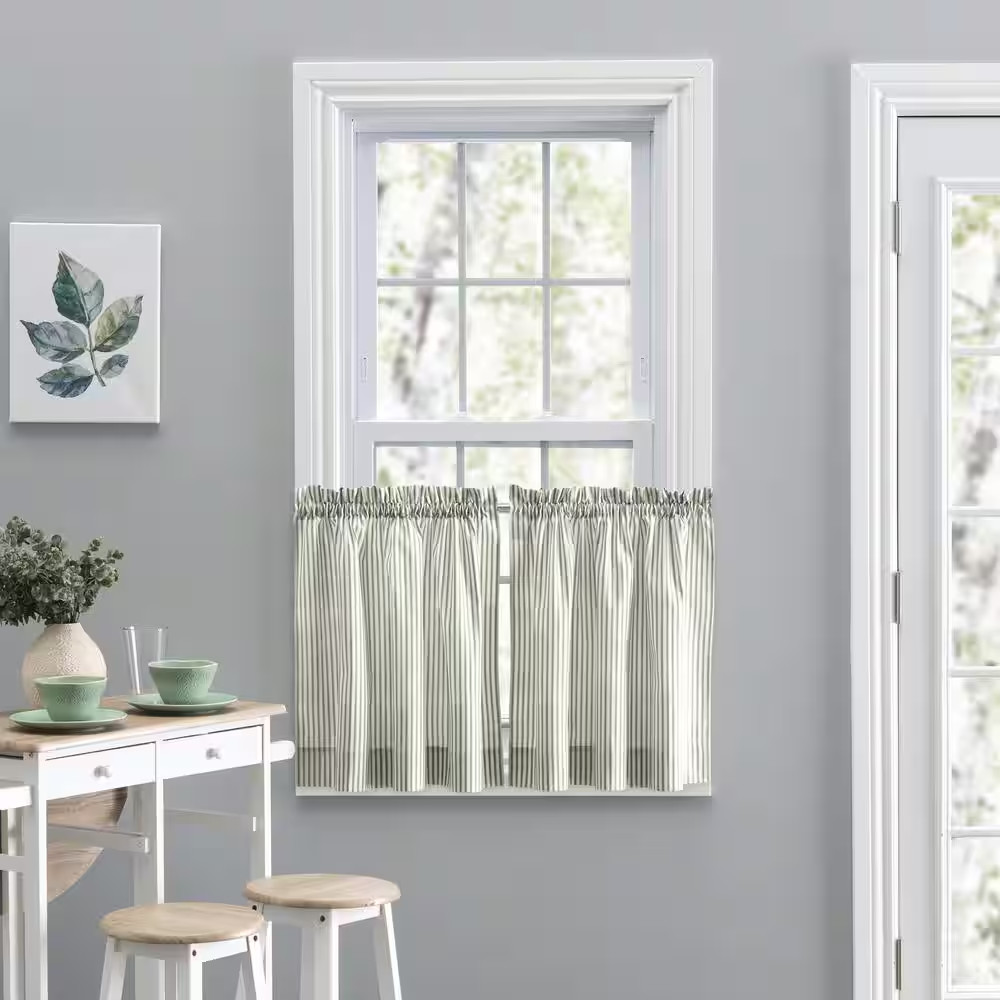 Sage Striped Rod Pocket Light Filtering Curtain – 56 In. W X 36 In. L (Set of 2)