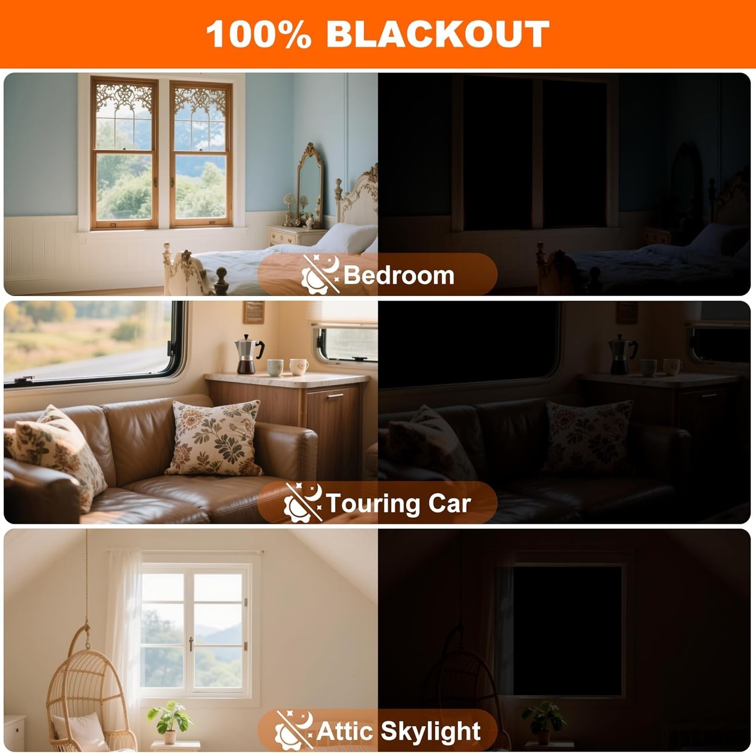 100% Black Out Window Cover Portable Blackout Shades Adhesive Thermal Blackout