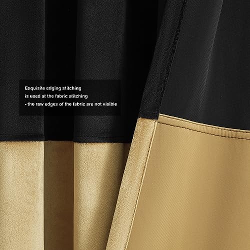 Velvet Curtains 84 inches Long for Living 52″W x 84″L (Pack of 2) Black & Gold