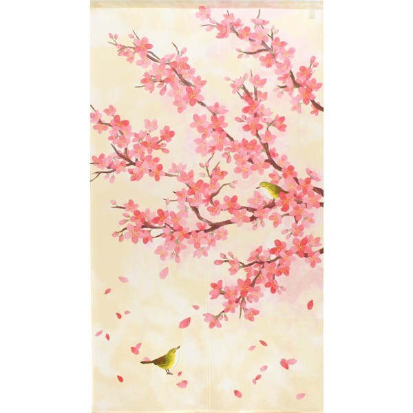 Japanese Noren Doorway Curtain Cherry Blossom Bird Floral Design