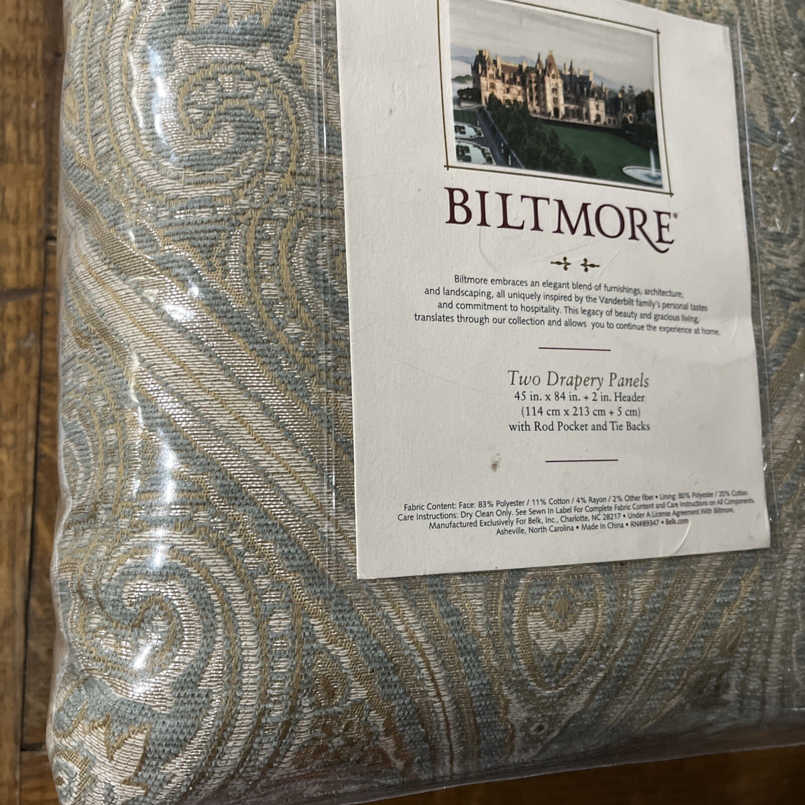 Biltmore Aurora Curtain Drapery 2 Panel Paisley Rod Tieback 45″ x 84” $175 NIP