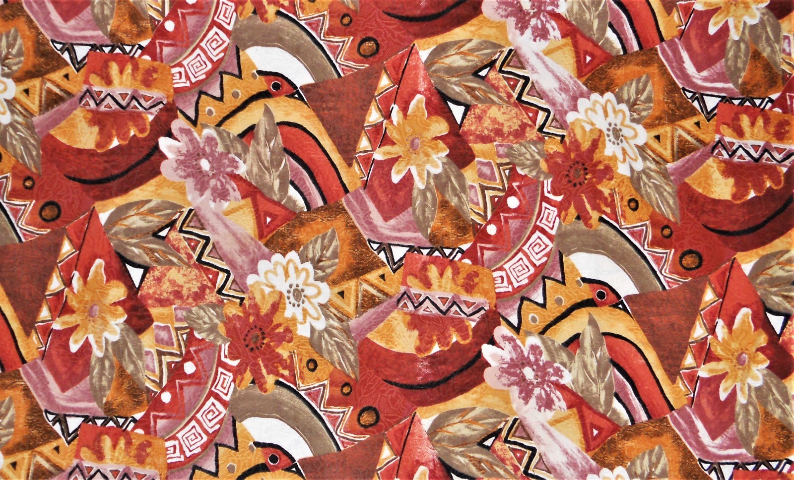 Curtain Valance Southwest Tribal Abstract Floral Gold Rust Brown Green Black