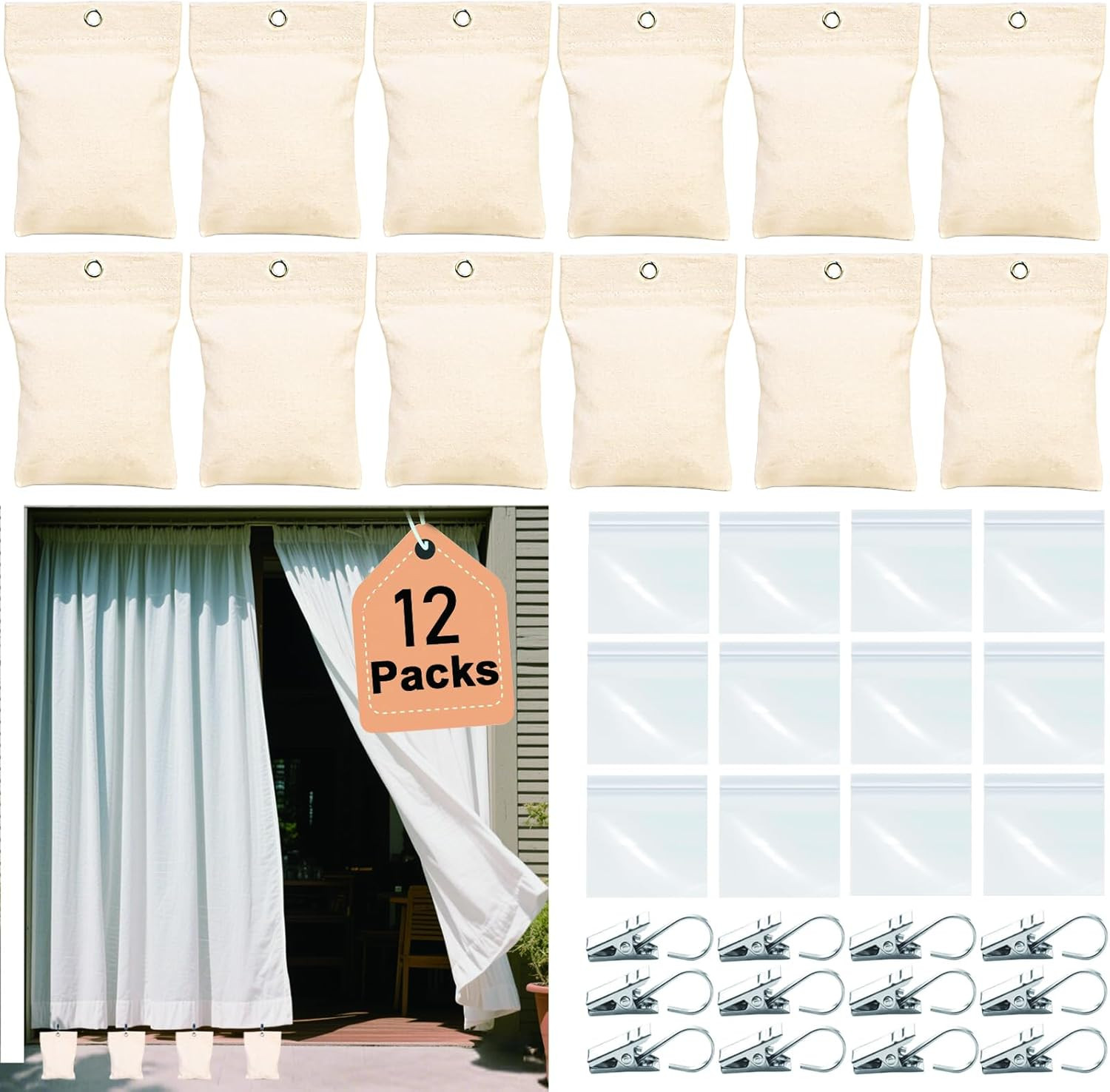 12Pack Curtain Weights, 16Oz Outdoor Curtain Weights Bag, Drapery Weighted Botto