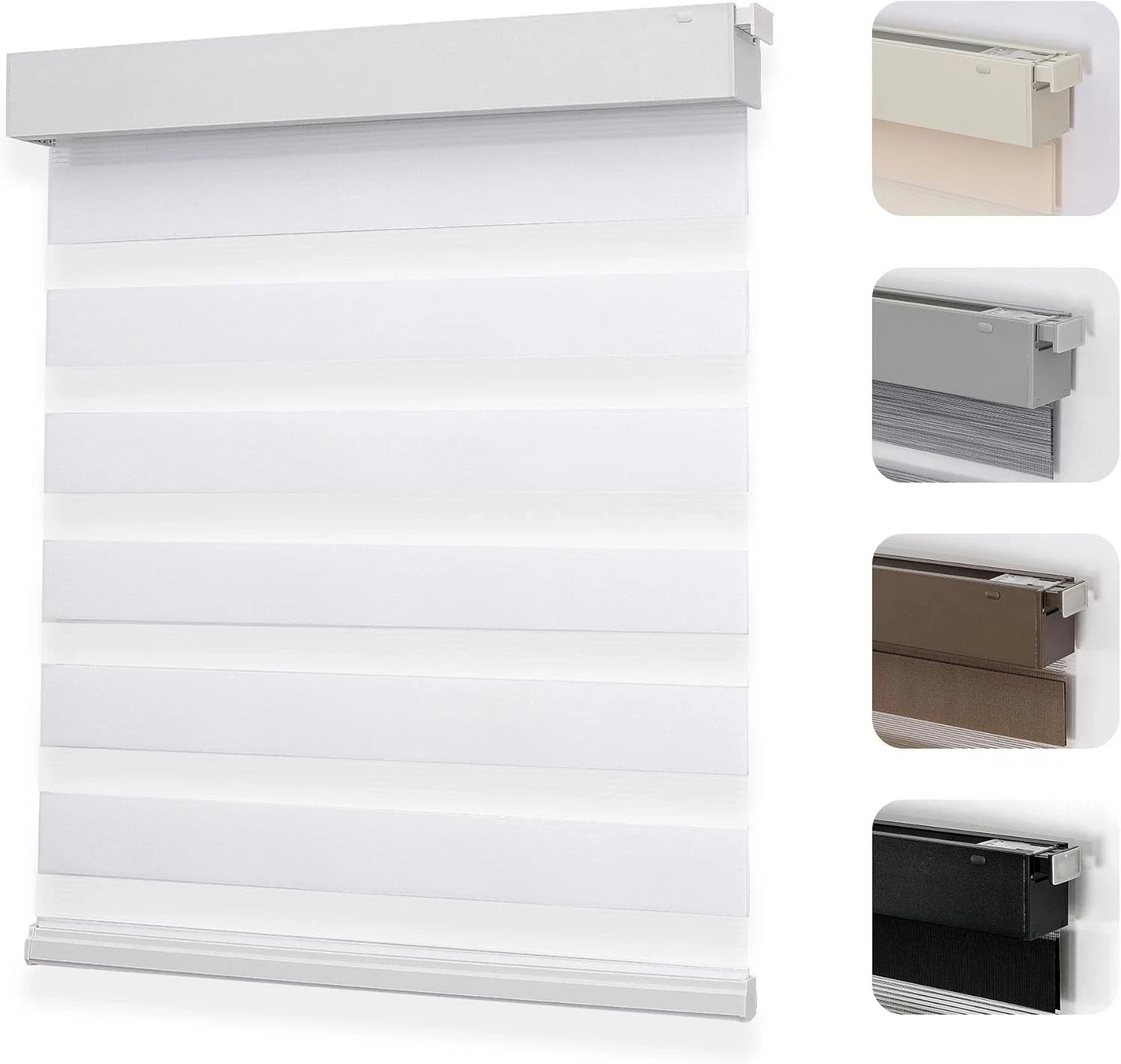 No Drill Zebra Blinds Cordless Day & Night Roller Shades White 51″ W x 75″ H