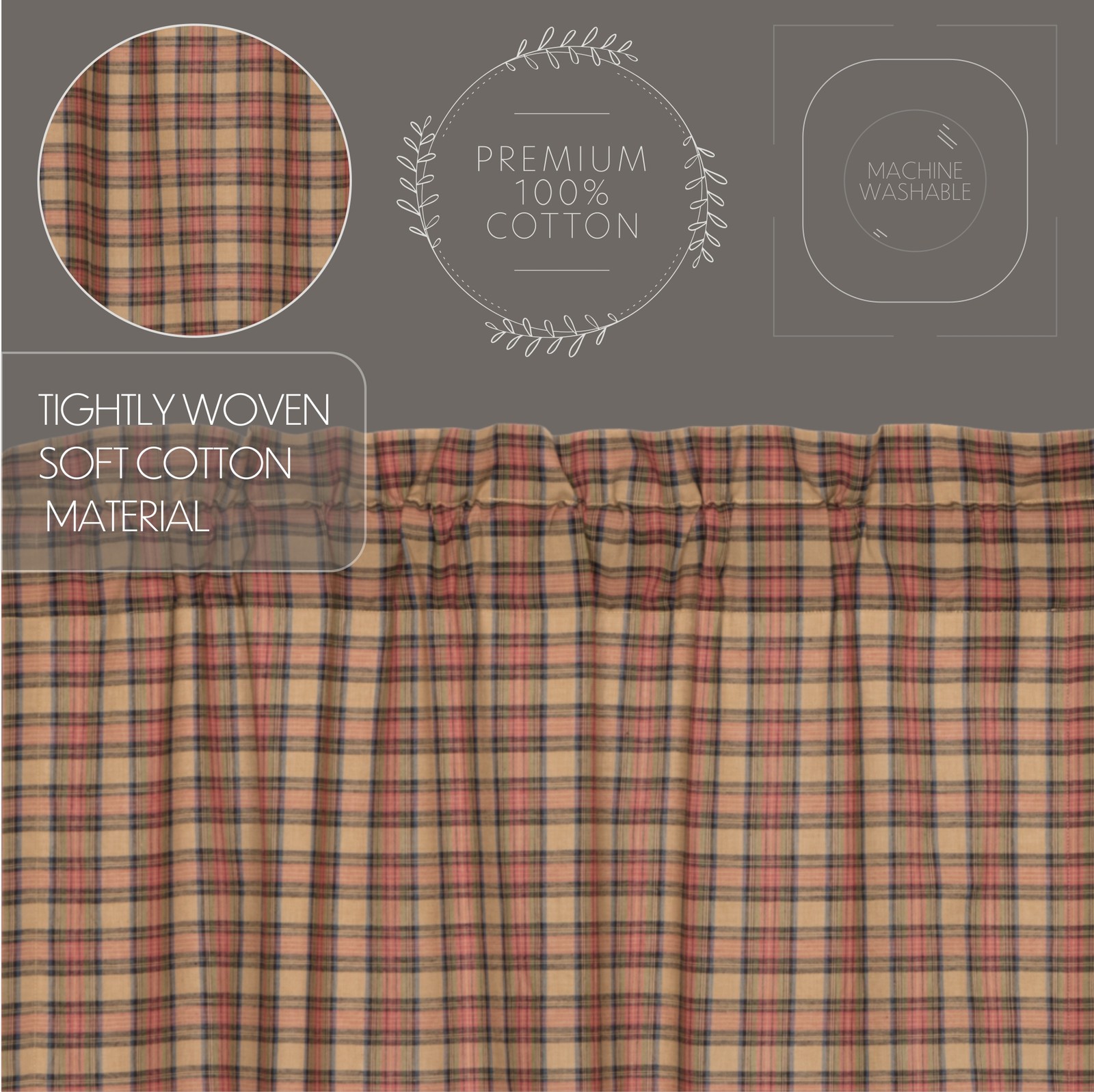 Rustic Swag Pair Tan Rod Pocket Crosswoods Kitchen Window Curtains VHC Brands