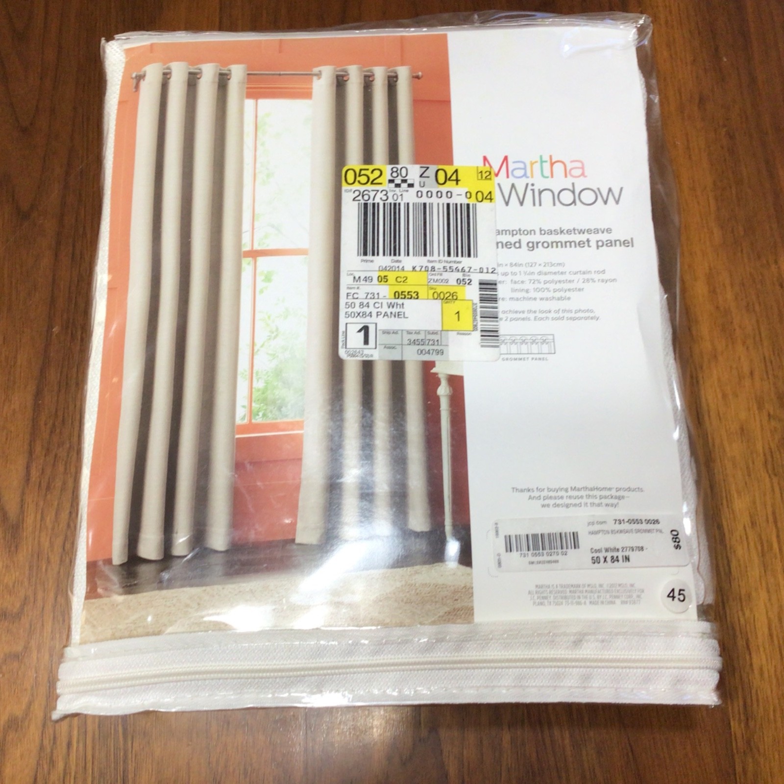 Martha Stewart NEW HAMPTON Grommet Single Curtain Panel COOL WHITE 50×84