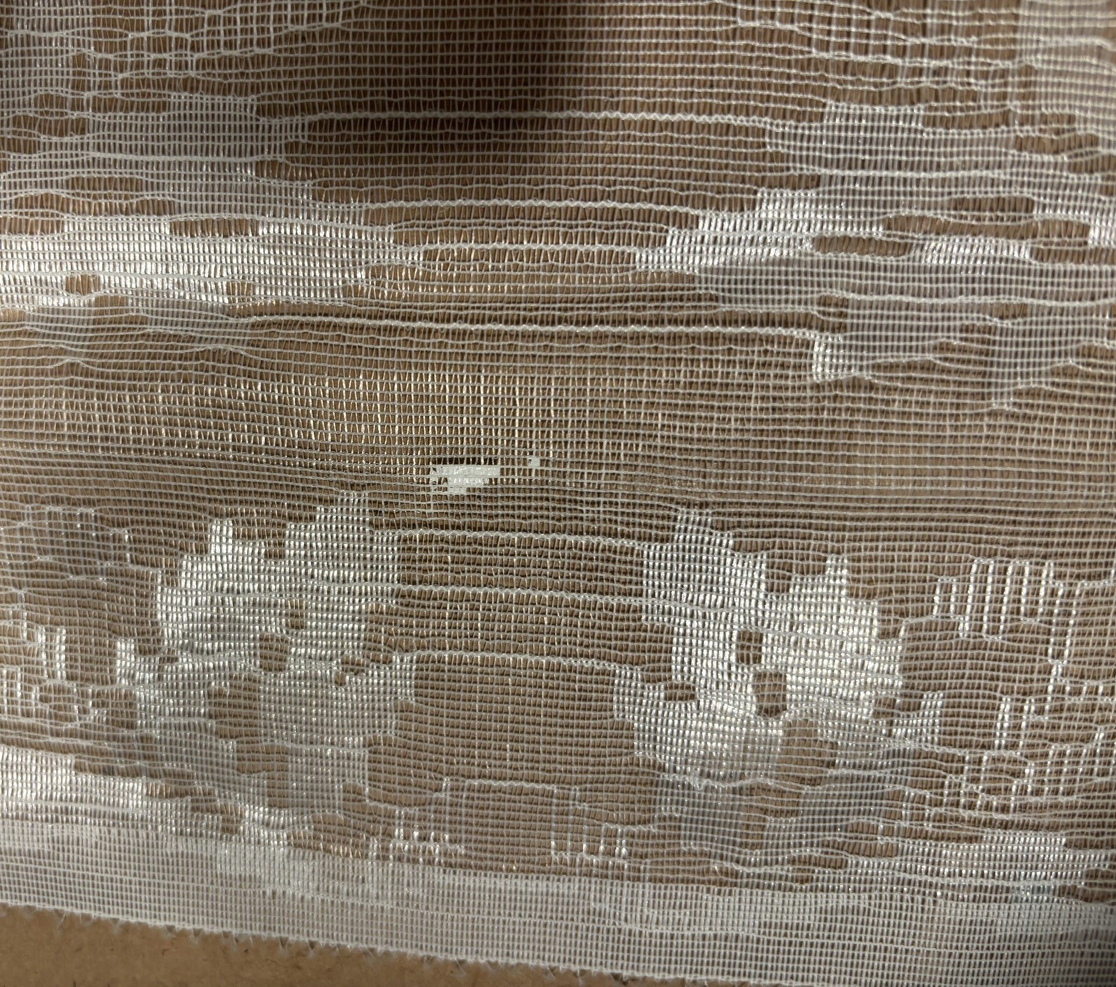 Vtg Ivory Floral Lace Curtain Ruffled Edges Attached Valance 58×84 Cottage Core