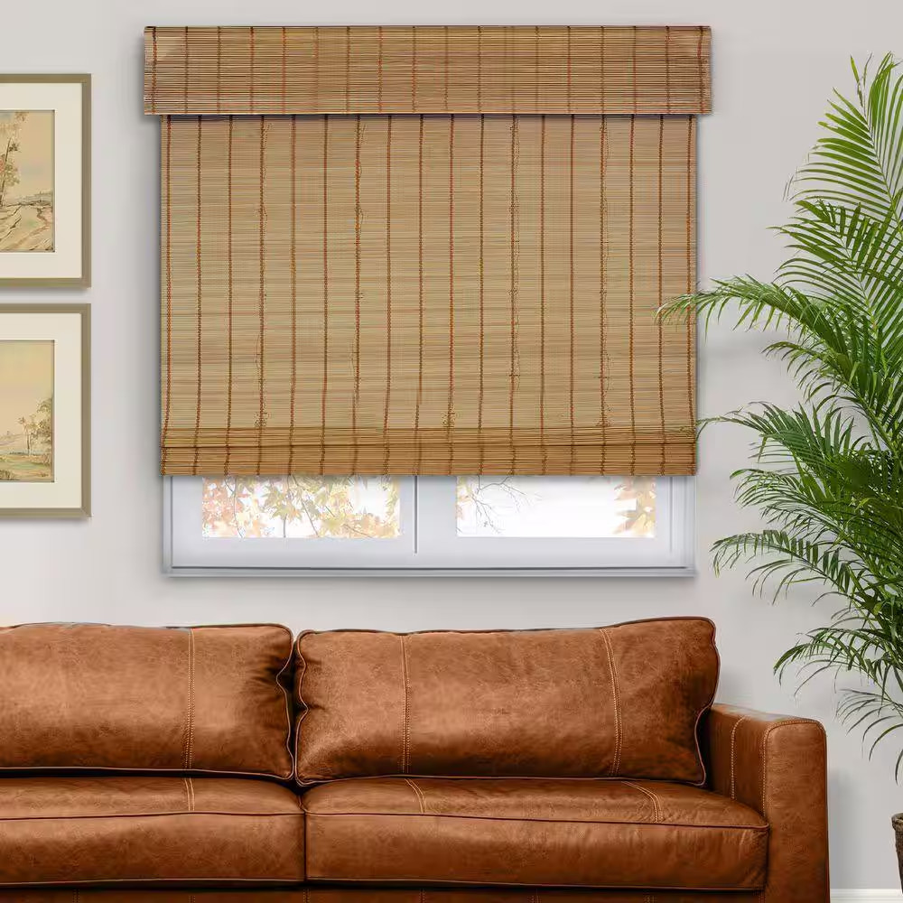 Natural Woven Light Filtering Cordless Bamboo Roman Shades for Windows, 71.5 In.