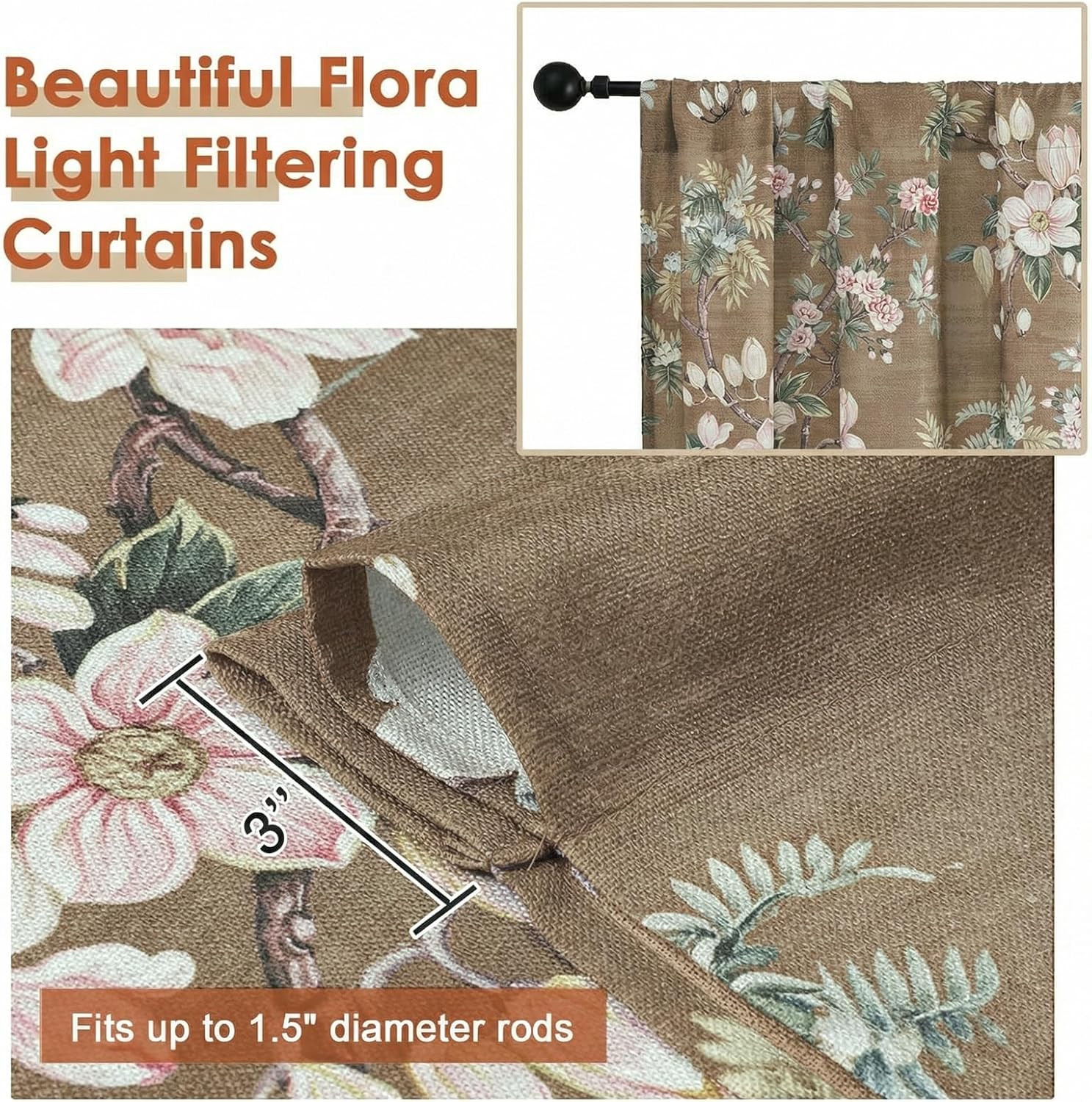 Aiyufeng Floral Kitchen Tiers Curtains 36 Inches Long, Breathable Soft Flower Pa