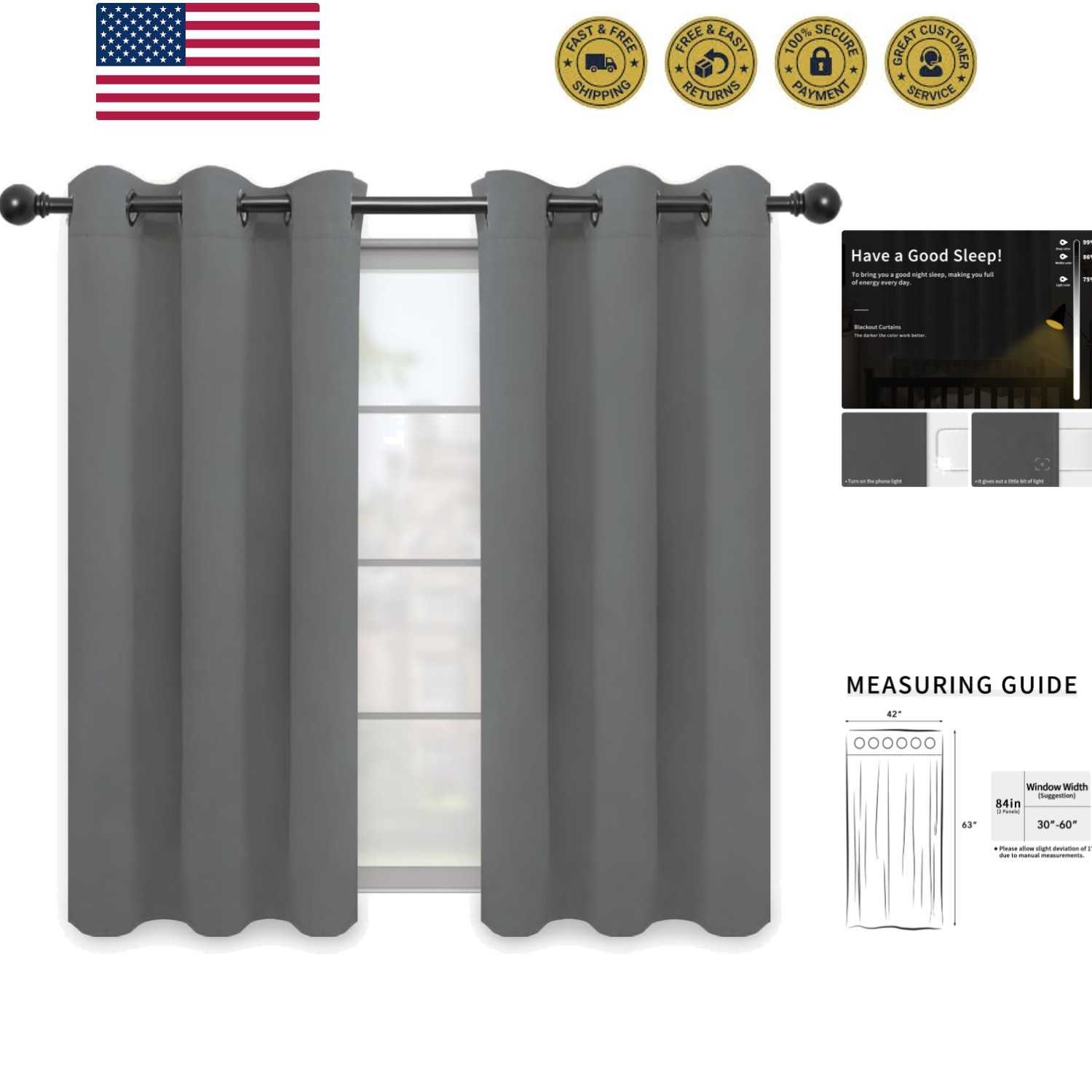 Blackout Curtains for Bedroom, Solid Thermal Insulated Grommet and Noise Redu…