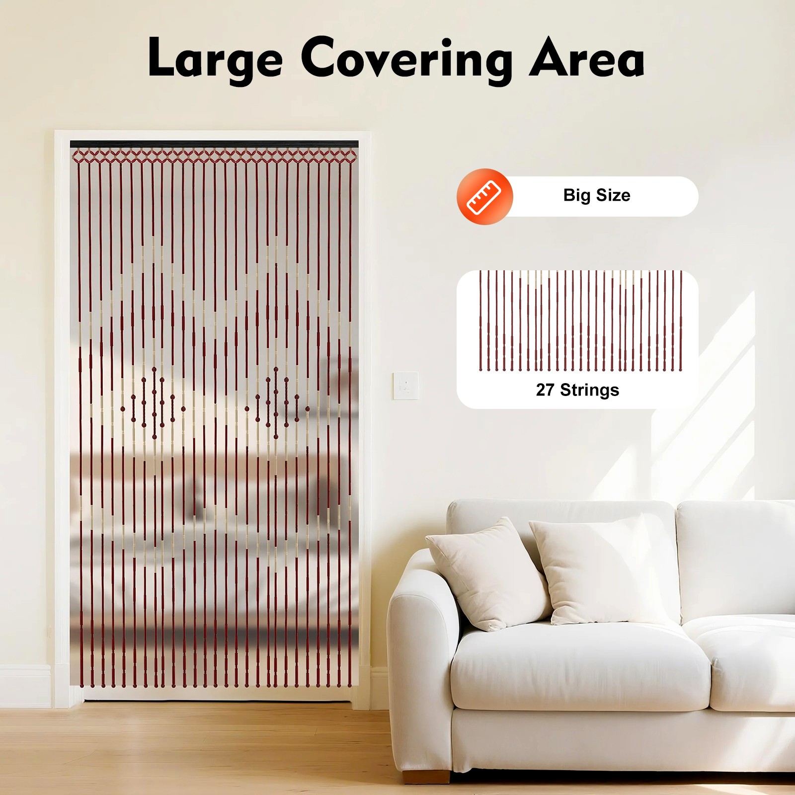 Natural Wood and Bamboo Beaded Curtain Fly Screen Porch Doorway For Bath Bedroom