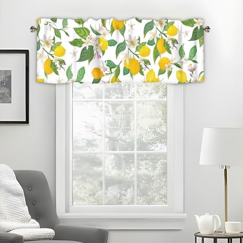 Floral Curtain Valances for Windows, Kitchen 42″W x 12″L (Pack of 1) Lemon