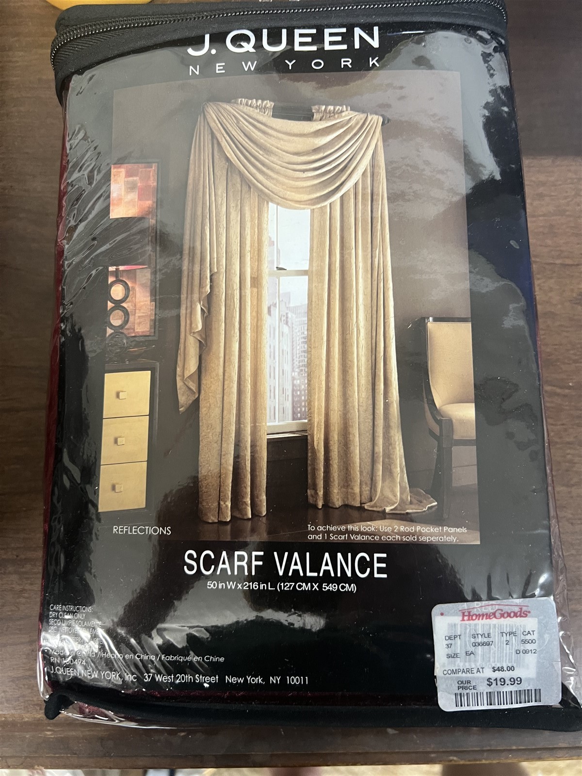 J. Queen New York Scarf Reflections Valance 50″ Wide x 216 in Long Burgundy Red