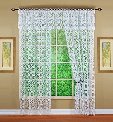 Medallion Macramé Tailored Valance 16″,,48W x 16L 48″W x 16″L (Pack of 1) White