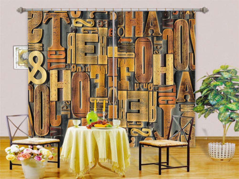 English Letters Board 3D Curtains Blockout Photo Printing Curtains Drape Fabric