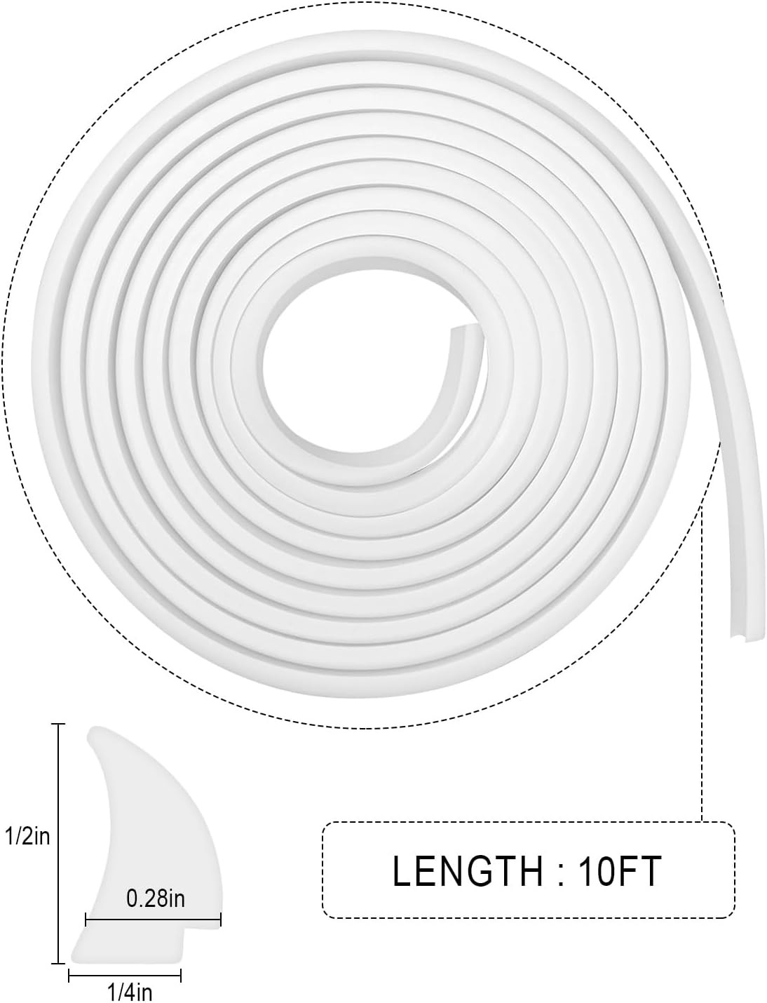 Silicone Rubber RV Window Seal Strip 1/2» X 1/4» White, Weatherproof Window Gl