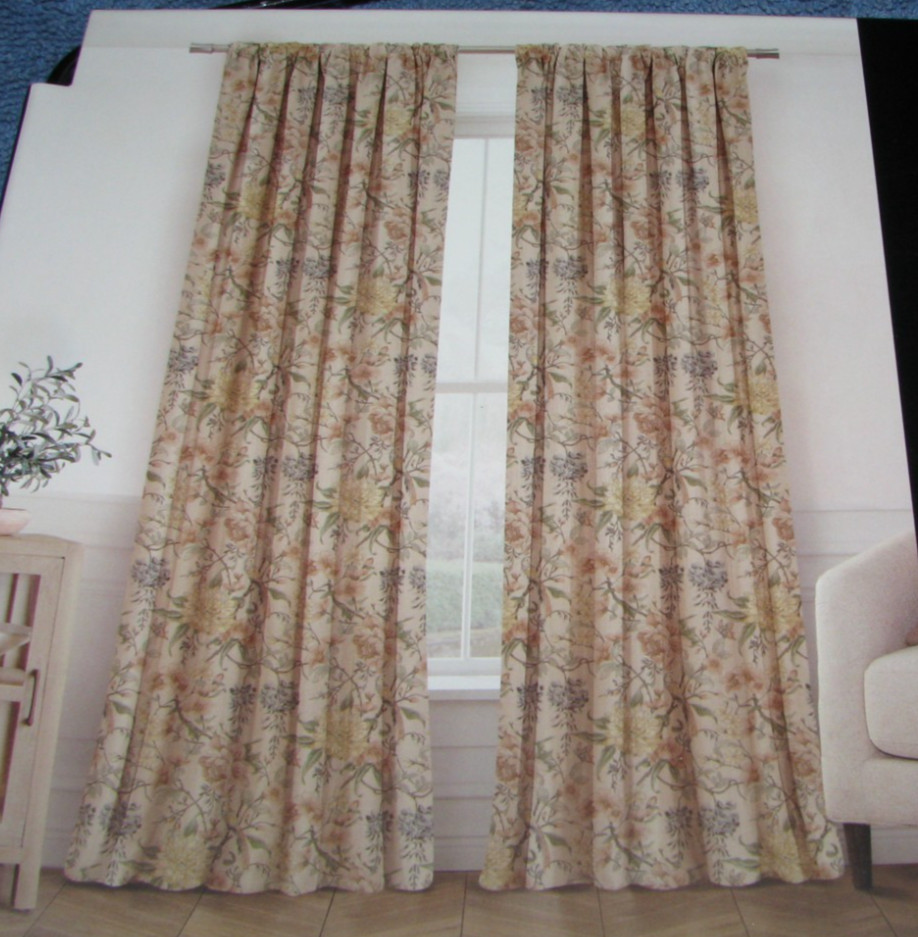 ENVOGUE «HOME» Window Curtains 2 Panels Beige 37 x 96 /Flowers, Birds, Floral