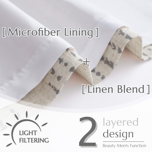 Boho Linen Kitchen Curtains 24 25″W x 24″L (Pack of 2) Privacy | Grey on Beige