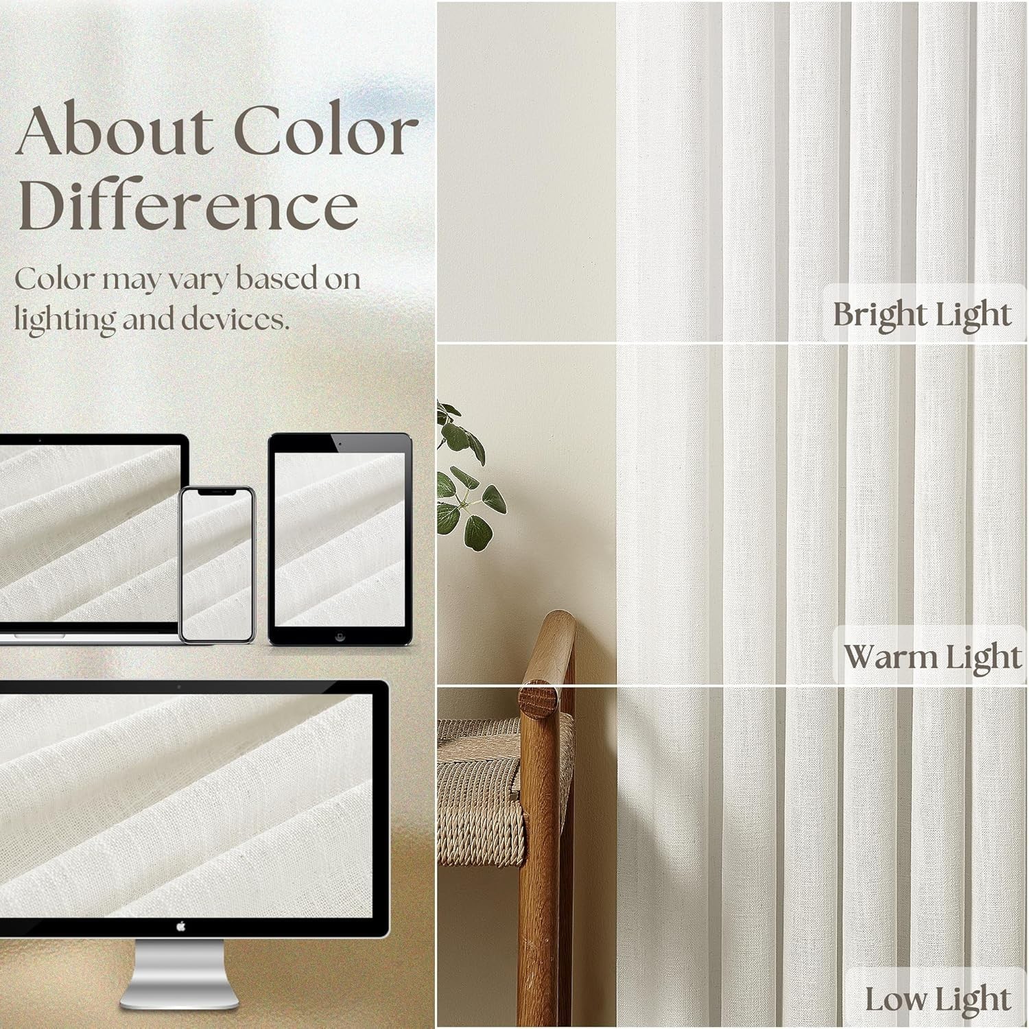 Pinch Pleated Beige White Sheer Curtains 84 Inches Long, 2 Panels Set