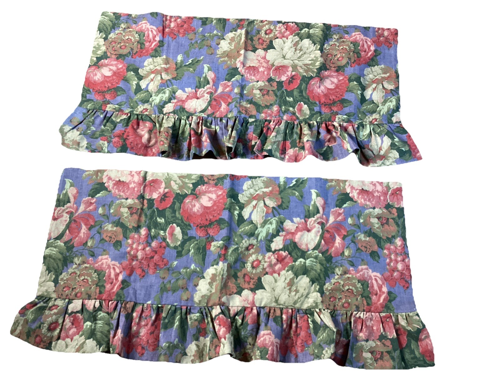 Curtain Treatment Set Of Two 36” Valences Periwinkle Blue With Floral And Fruit