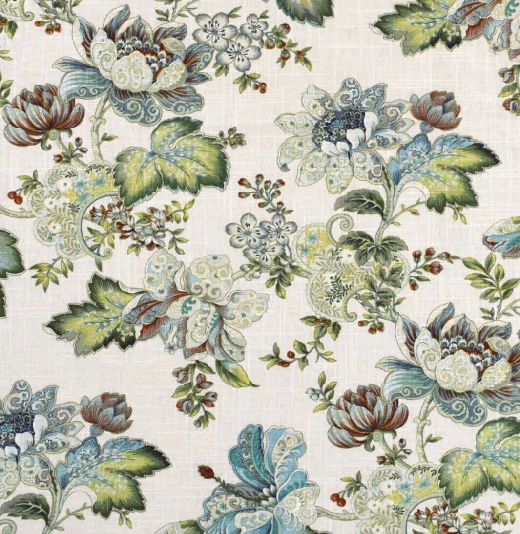 4 Drapes «Front Parlor» DUBLIQUE in White Tea Jacobean on Linen FREE THERMAL