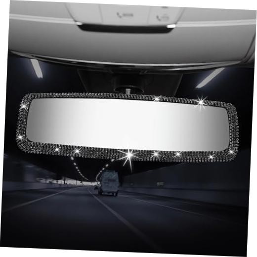 Bling Rhinestone Car Rearview Mirror – Car Accessories Crystal Diamond Black