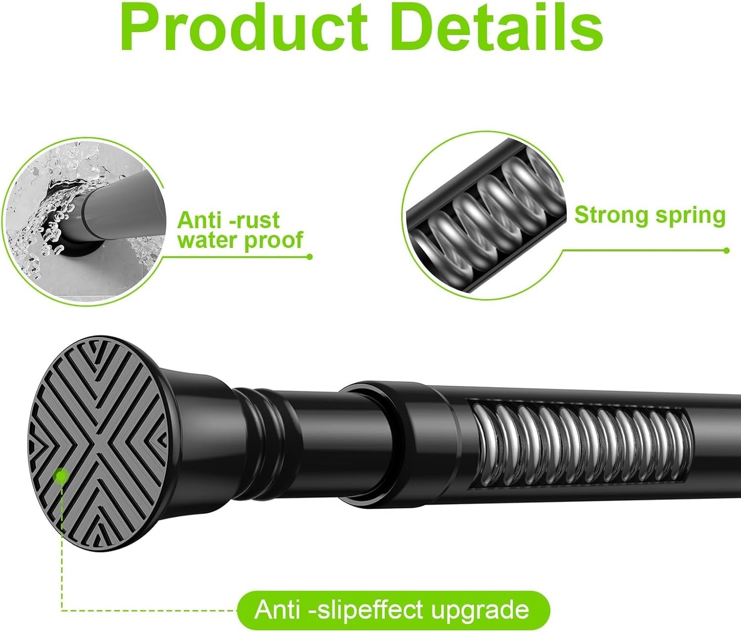 Small Tension Rod 16-38inch Black Tension Curtain Rod No Drilling Spring Rods…