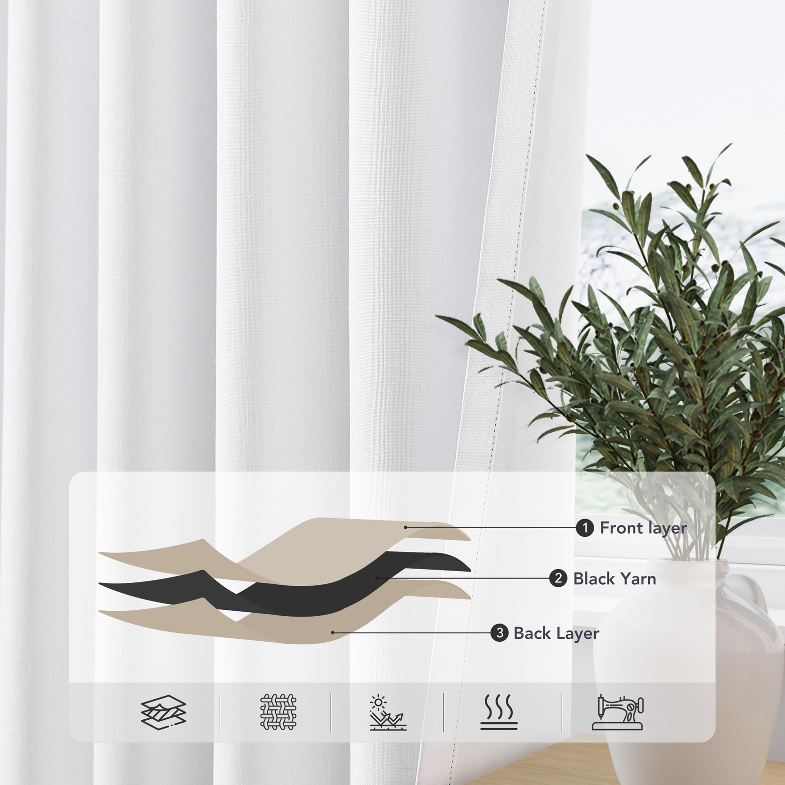 White Linen Blackout Curtains 84 inches Long for Bedroom Modern Elegant White…