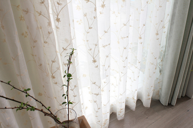 Floral Embroidered Sheer Tulle Curtains Voile Bedroom Tulle Window Blinds Drapes