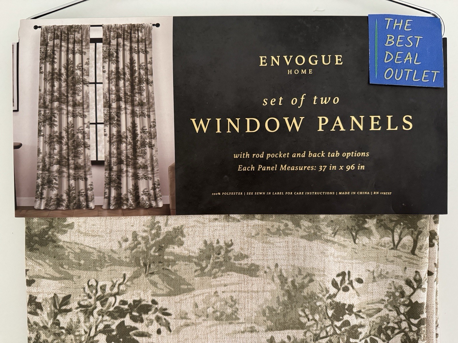 New ENVOGUE Window Curtains 2 Panels 37 x 96″ Beige Olive Green Drapers Back Tab