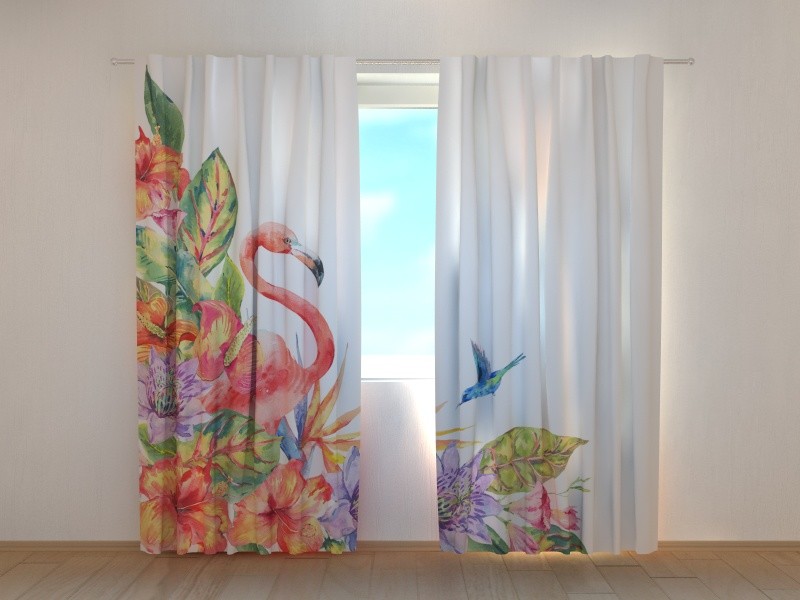 Curtain Tropical Flamingo by Wellmira custom made 3D living room printed curtain