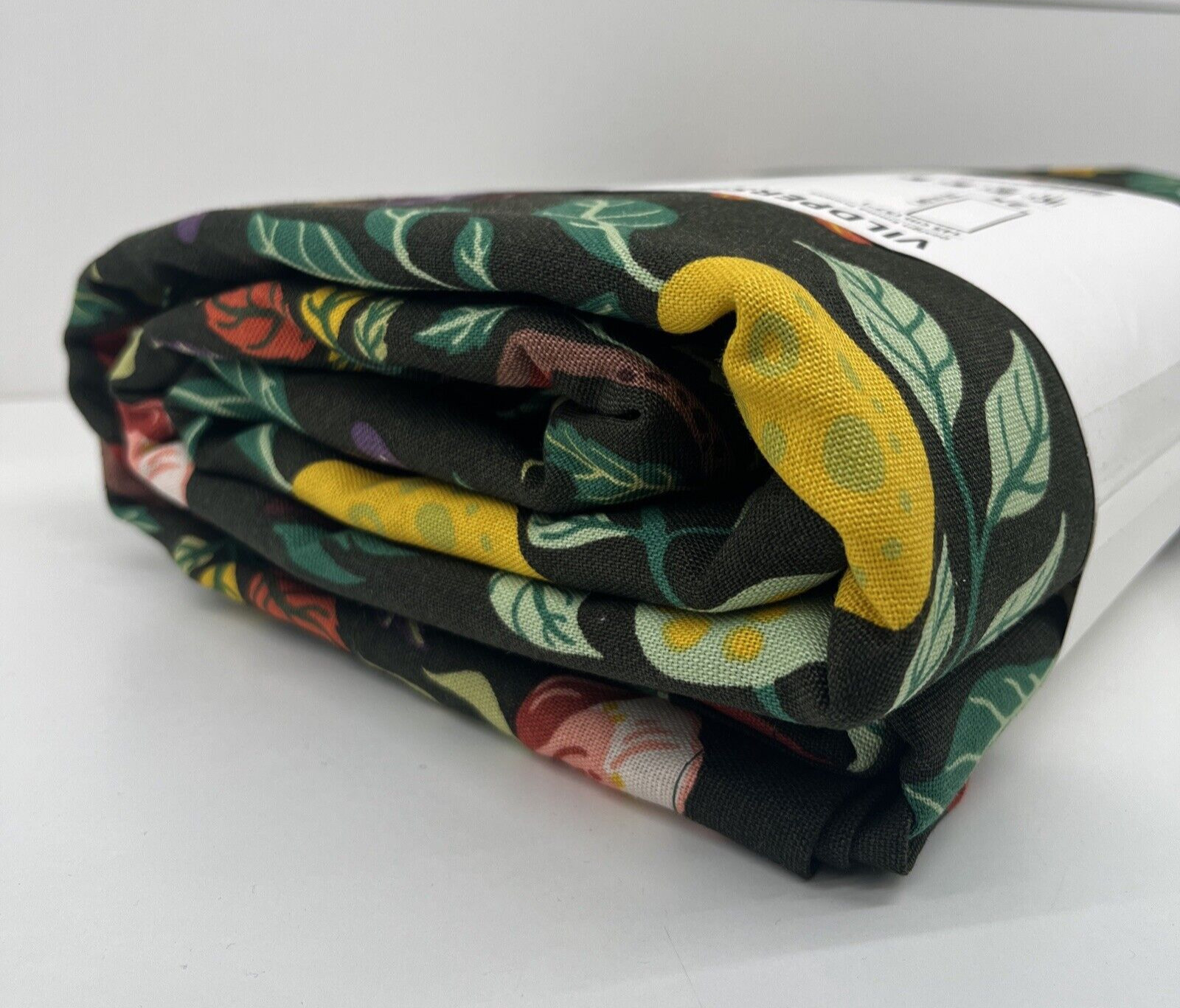 New IKEA VILDPERSILJA Curtains 1 Pair Black-Green Floral Pattern 905.834.04