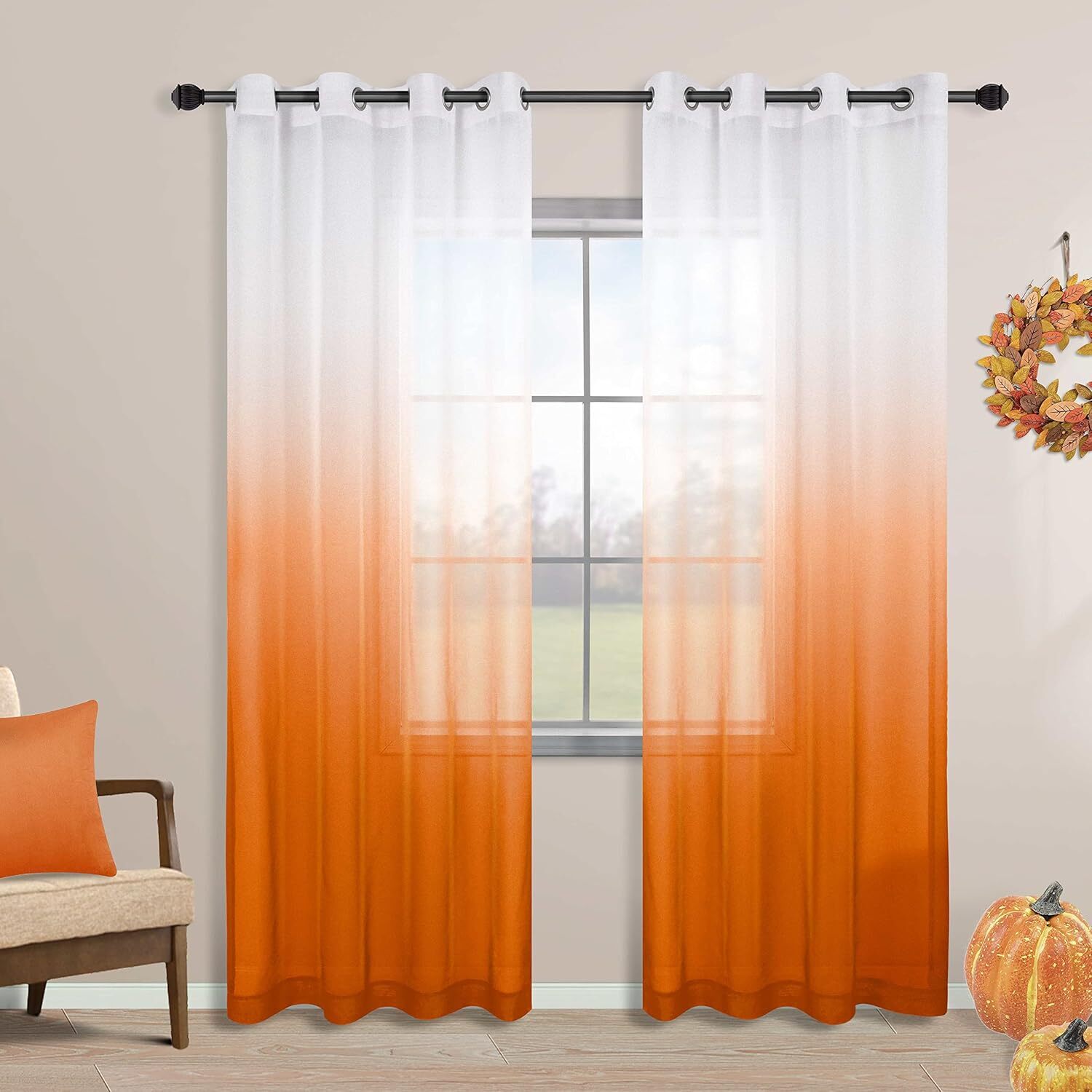 KOUFALL Orange Curtains 84 Inch Length for Living Room Halloween Decor Set of 2