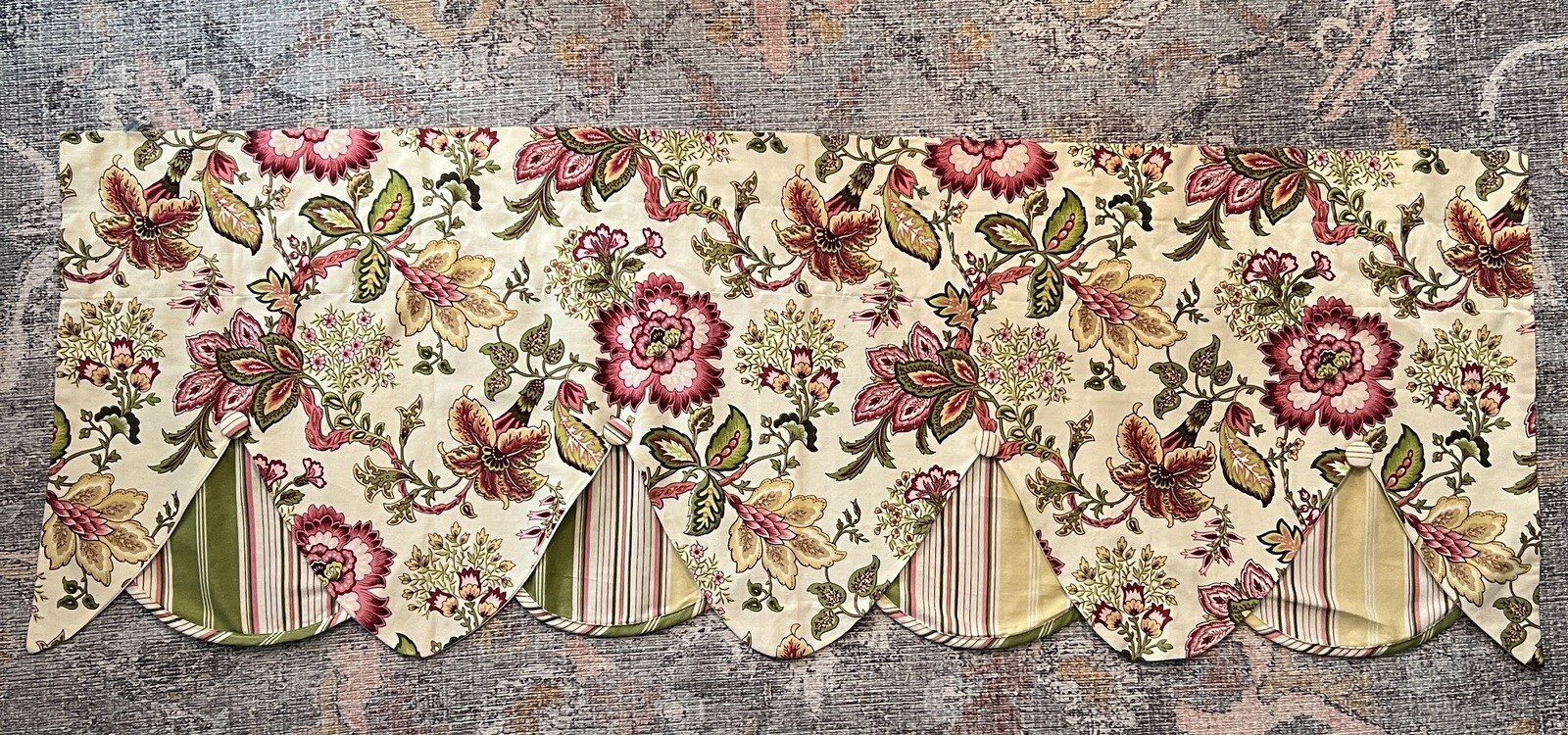 Waverly Valance Peek-A-Boo Navarra Raspberry Floral Striped 3″ Pocket 53″ x 19″