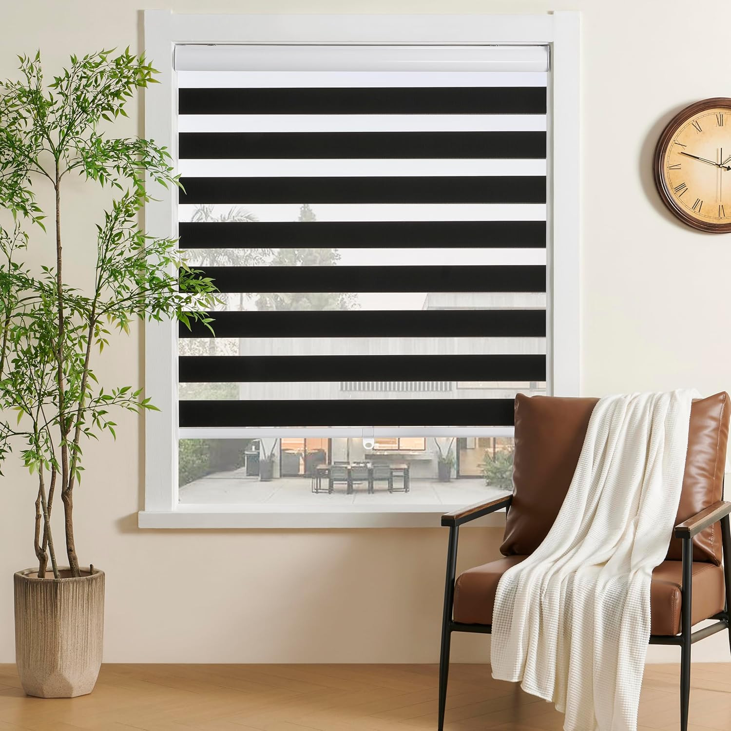 Cordless Zebra Blinds 40″x72″ Black – Light Filtering Privacy Shades
