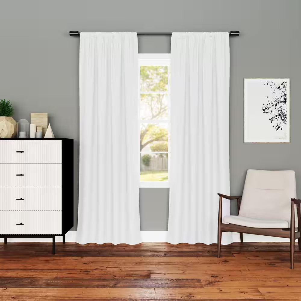 Kinnear Textured White Polyester 40 In. W X 63 In. L Rod Pocket Blackout Curtain