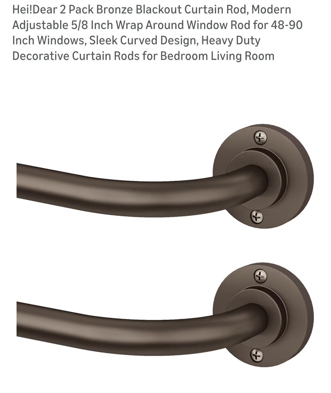 Hei!Dear 2-pack Bronze Blackout Curtain Rods-48-90 In-Wraparound-NEW IN ORIG BX