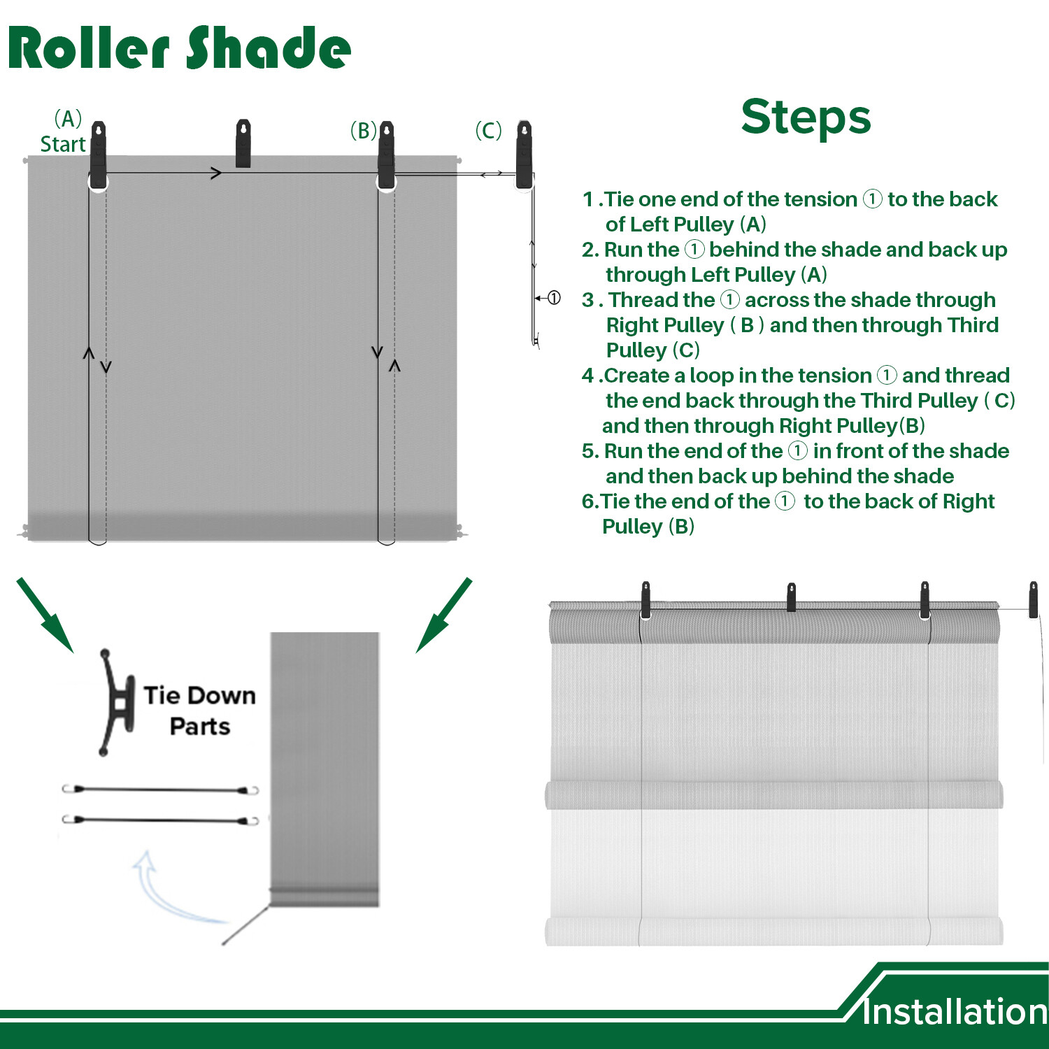 Roller up Shades Curtain Patio Deck Porch Pergola Balcony Backyard Outdoor-5FT